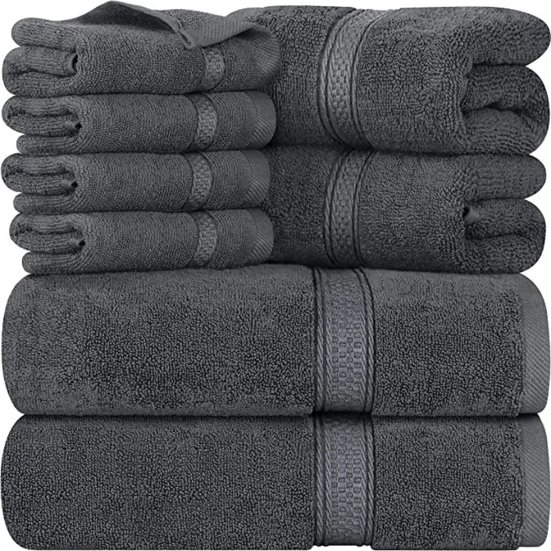 8-Piece Towel Set, 2 Bath Towels, 2 Hand Towels, and 4 Wash Cloths, Highly Absorbent Towels for Bathroom, Gym, Hotel, and Spa