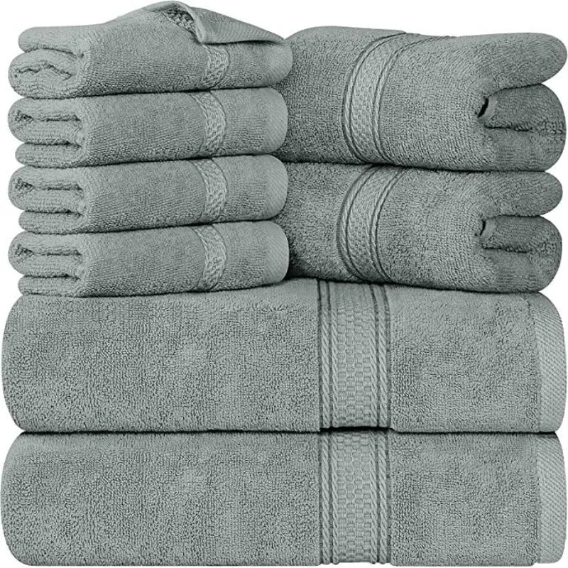 8-Piece Towel Set, 2 Bath Towels, 2 Hand Towels, and 4 Wash Cloths, Highly Absorbent Towels for Bathroom, Gym, Hotel, and Spa