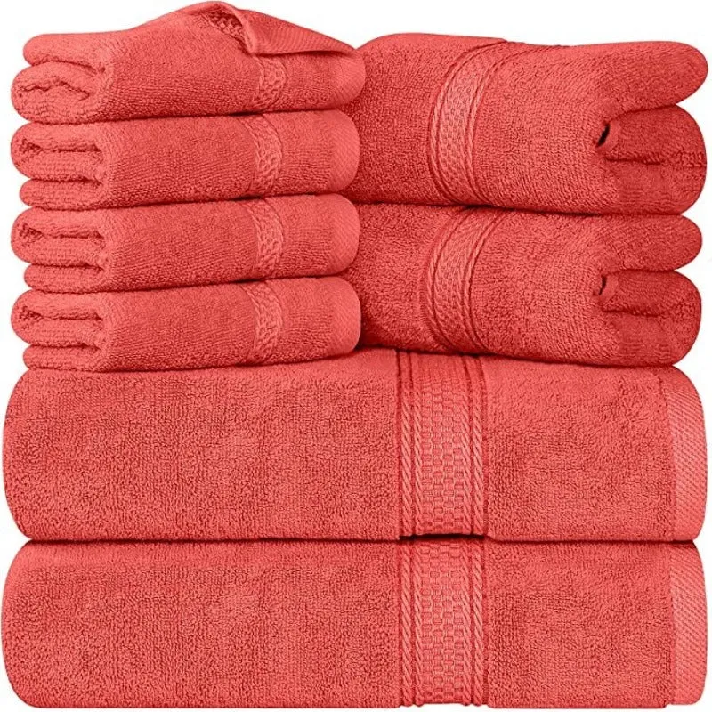 8-Piece Towel Set, 2 Bath Towels, 2 Hand Towels, and 4 Wash Cloths, Highly Absorbent Towels for Bathroom, Gym, Hotel, and Spa