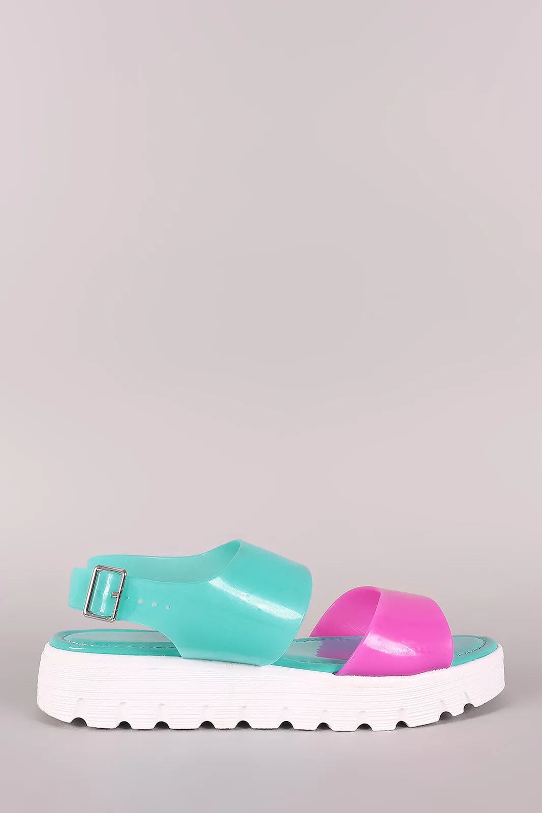Bamboo Colorblock Lug Sole Jelly Flatform Sandal