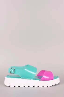 Bamboo Colorblock Lug Sole Jelly Flatform Sandal