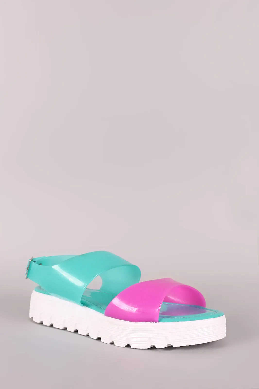 Bamboo Colorblock Lug Sole Jelly Flatform Sandal