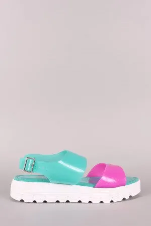 Bamboo Colorblock Lug Sole Jelly Flatform Sandal
