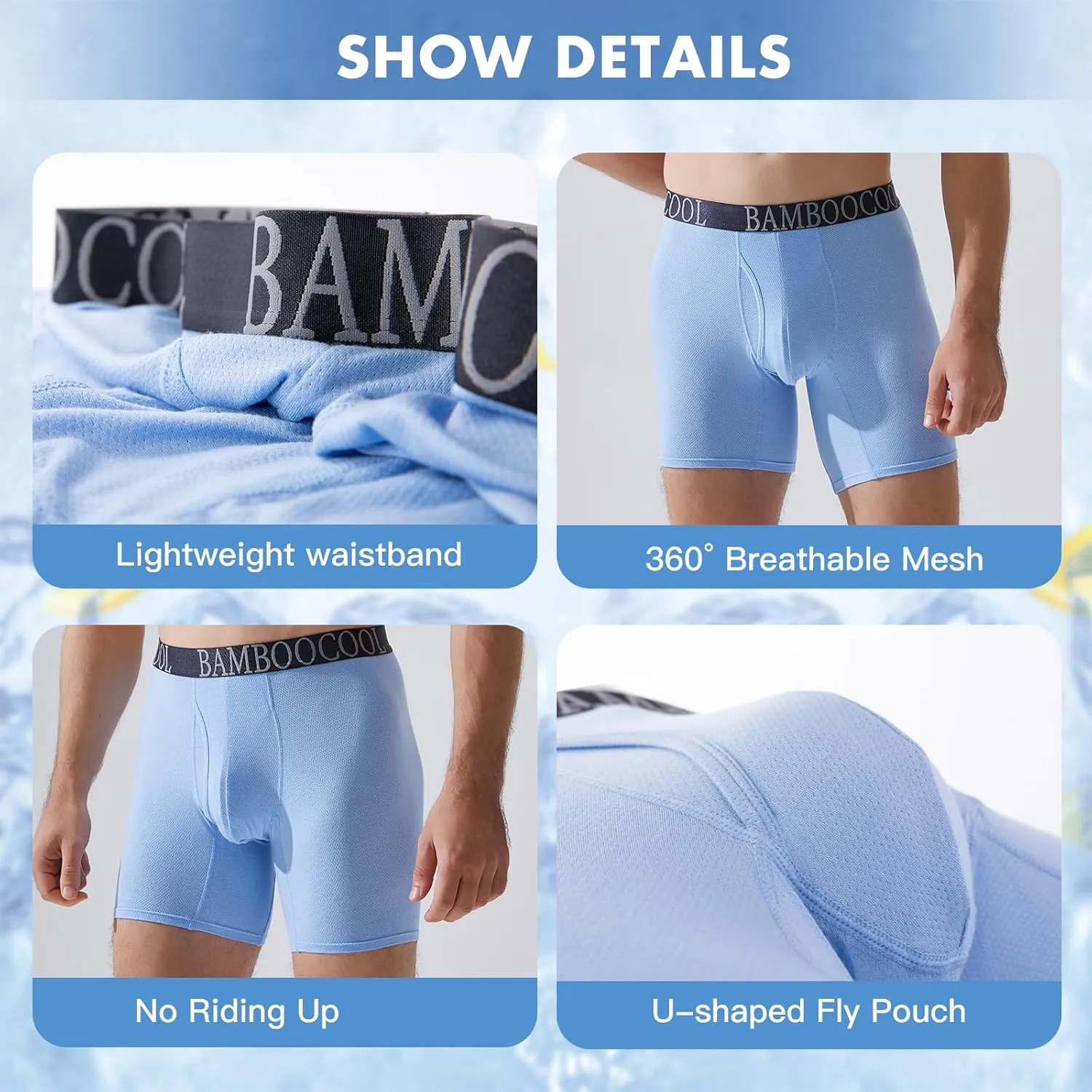 BAMBOO COOL Men's 360?? Breathable Mesh Underwear Moisture-Wicking Boxer Briefs Cooling Performance,Multipack