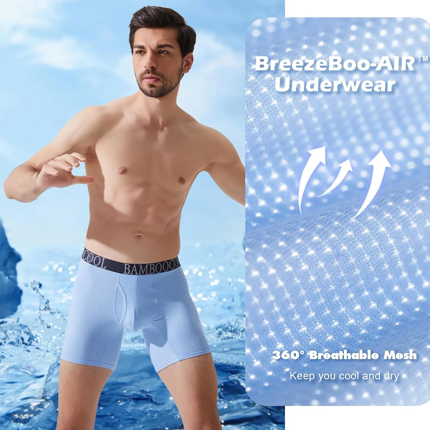 BAMBOO COOL Men's 360?? Breathable Mesh Underwear Moisture-Wicking Boxer Briefs Cooling Performance,Multipack