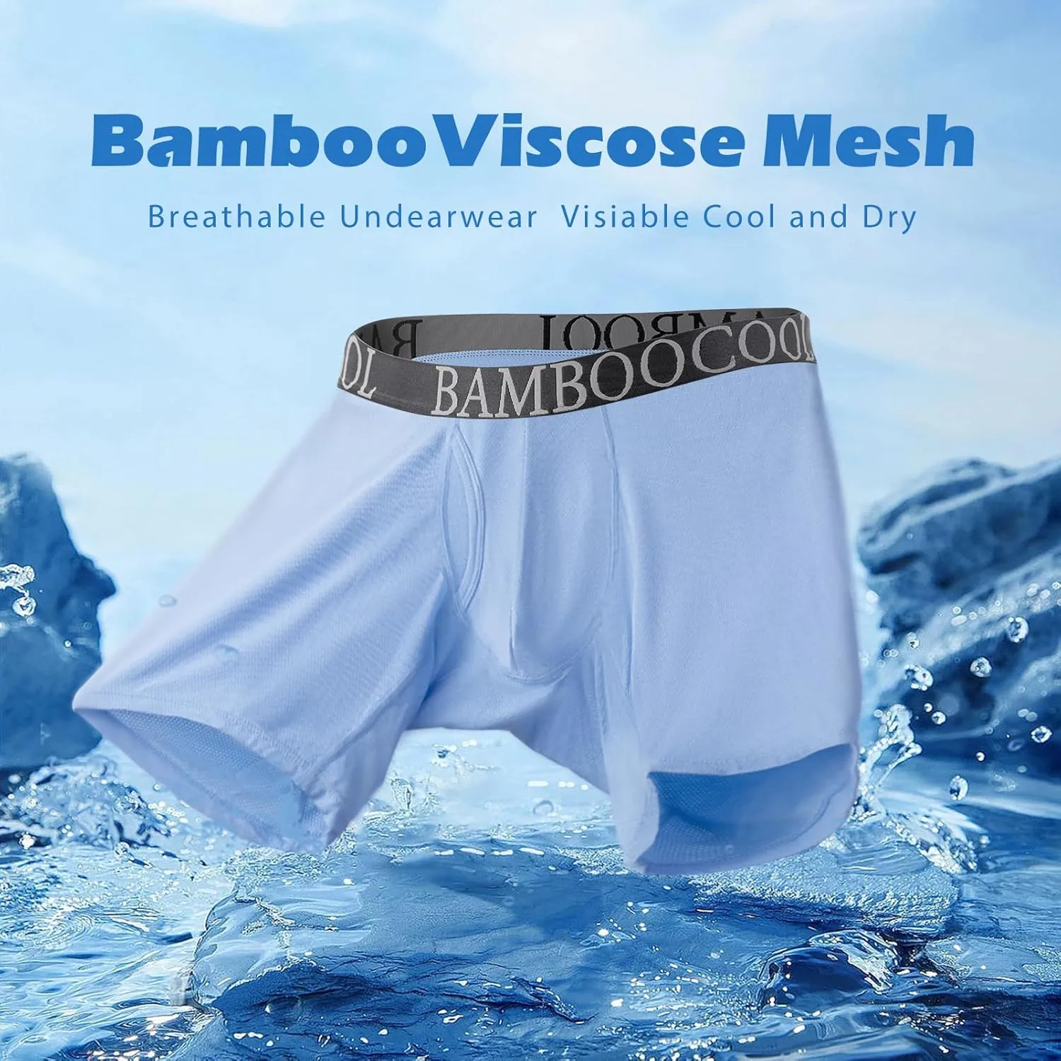 BAMBOO COOL Men's 360?? Breathable Mesh Underwear Moisture-Wicking Boxer Briefs Cooling Performance,Multipack