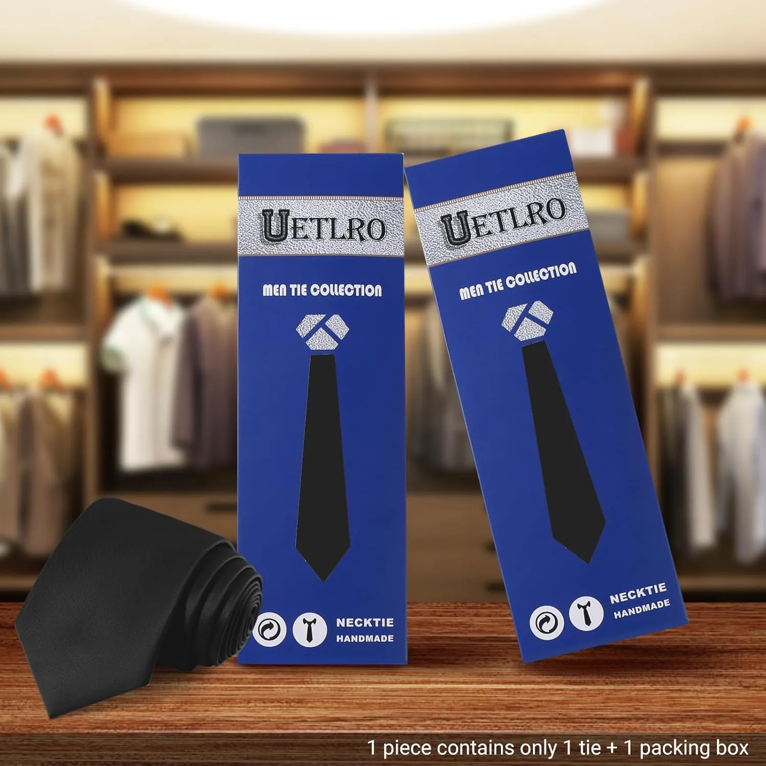 Black Ties For Men Solid Pure Color Formal Neckties 3.15" (8CM) Men's Tie for Business and Wedding with Gift Box