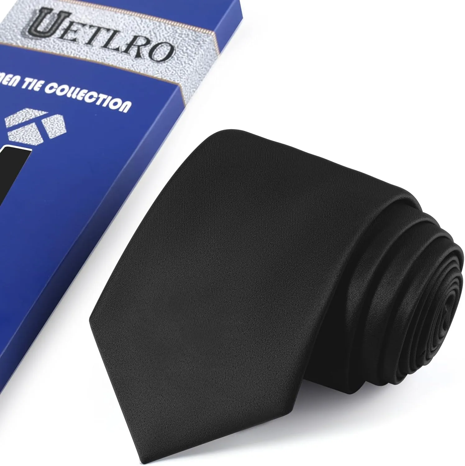 Black Ties For Men Solid Pure Color Formal Neckties 3.15" (8CM) Men's Tie for Business and Wedding with Gift Box