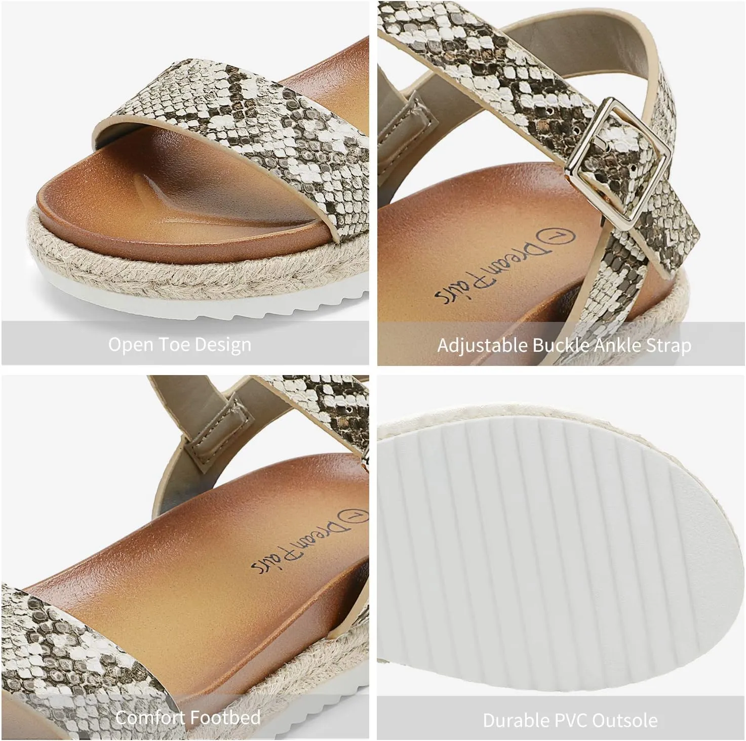 DREAM PAIRS Womens Open Toe Ankle Strap Espadrille Casual Flatform Platform Wedge Sandals