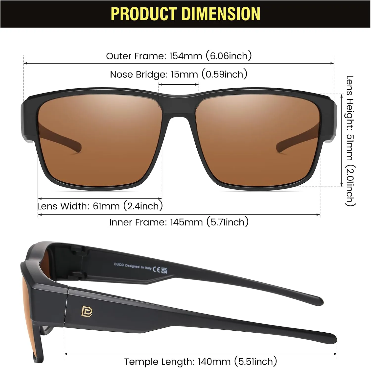 DUCO Polarized Fit Over Sunglasses for Men and Women UV400 Protection Retro Square Wrap Around Shades for Driving Riding 8986
