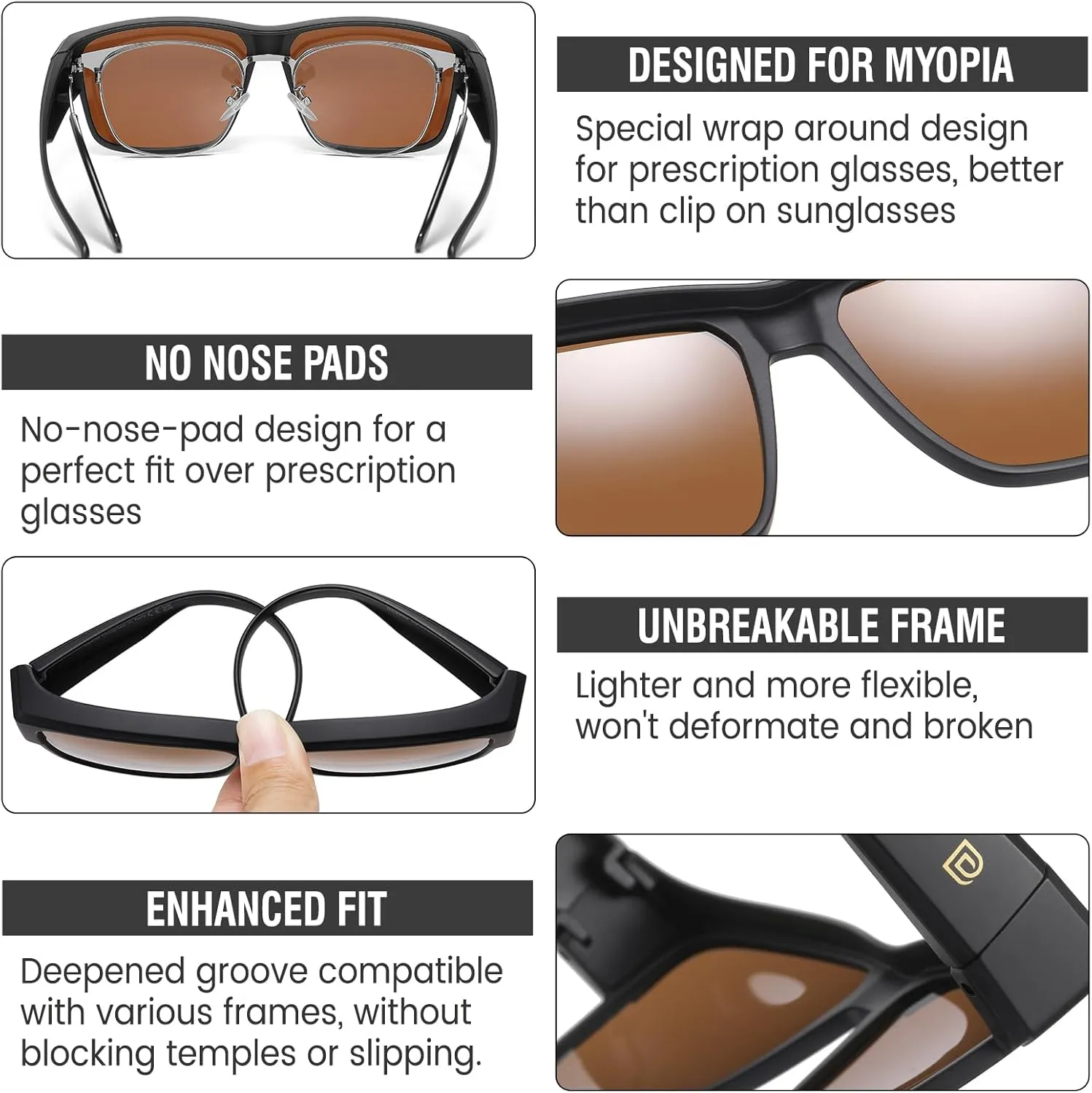 DUCO Polarized Fit Over Sunglasses for Men and Women UV400 Protection Retro Square Wrap Around Shades for Driving Riding 8986