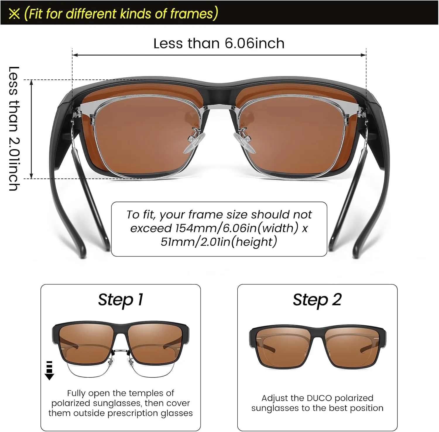 DUCO Polarized Fit Over Sunglasses for Men and Women UV400 Protection Retro Square Wrap Around Shades for Driving Riding 8986