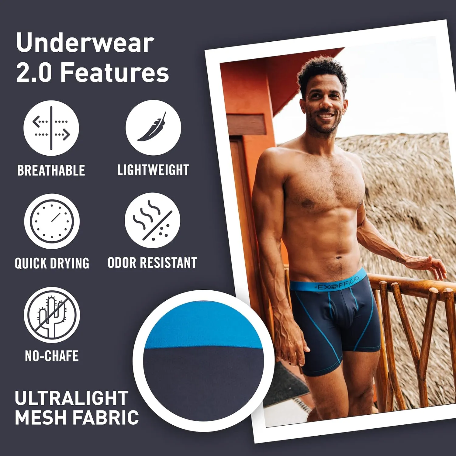 ExOfficio Men's Give-N-Go Sport 2.0 Boxer Brief 6 " Travel Underwear for Men, Breathable and Durable, Easy Clean
