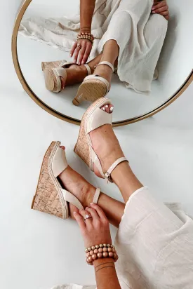 Finding Favor Peep Toe Cork Wedge Heels (Nude)