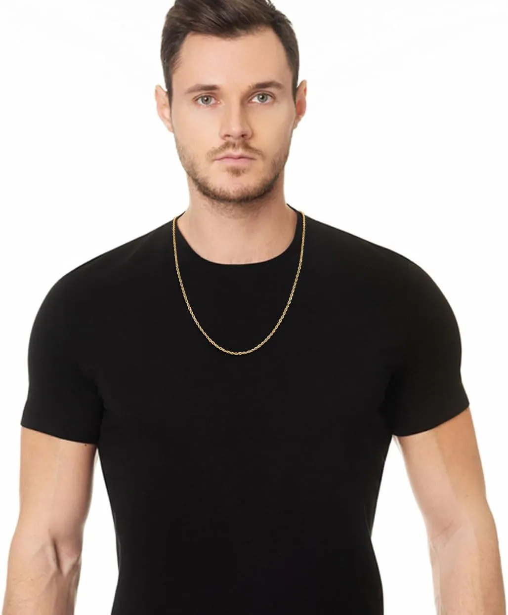 Fiusem Gold Plated Rope Chain for Men, 18K Gold Plated Chain Necklace, Stainless Steel Necklace for Men and Women