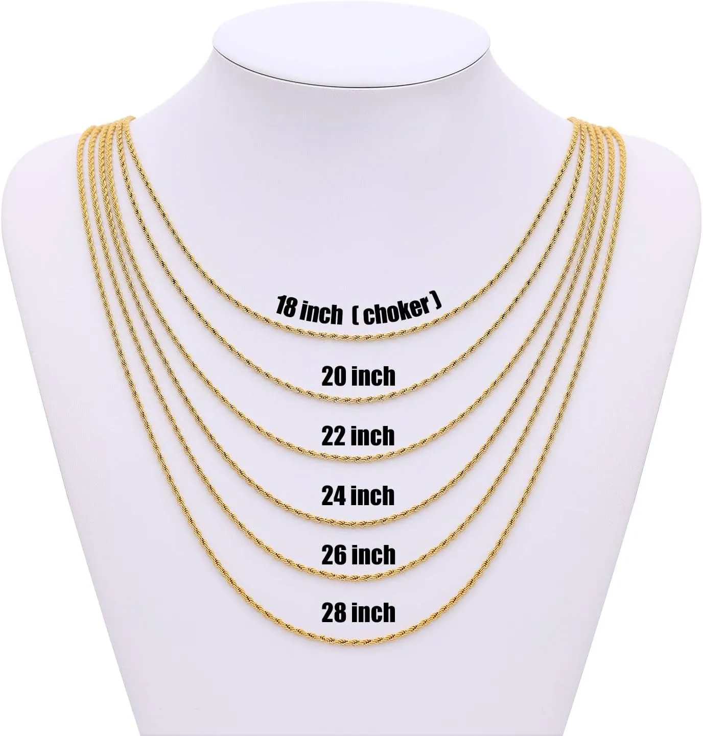 Fiusem Gold Plated Rope Chain for Men, 18K Gold Plated Chain Necklace, Stainless Steel Necklace for Men and Women