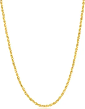 Fiusem Gold Plated Rope Chain for Men, 18K Gold Plated Chain Necklace, Stainless Steel Necklace for Men and Women