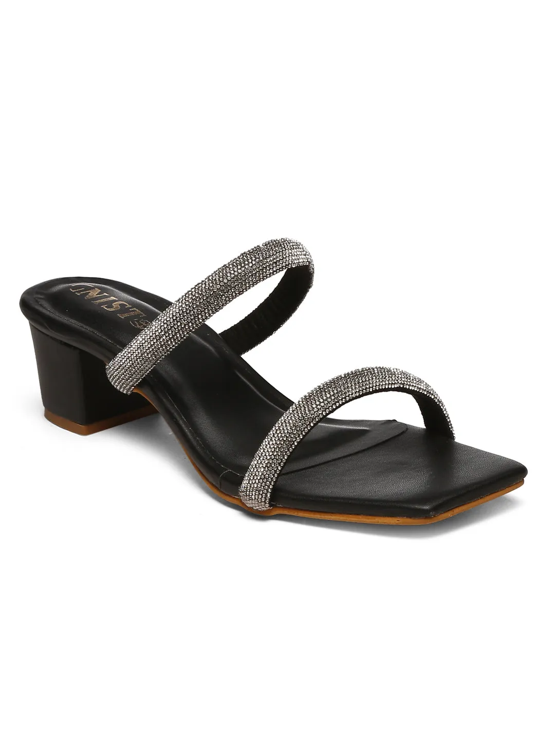 GNIST Black Embellished Party Block Heel
