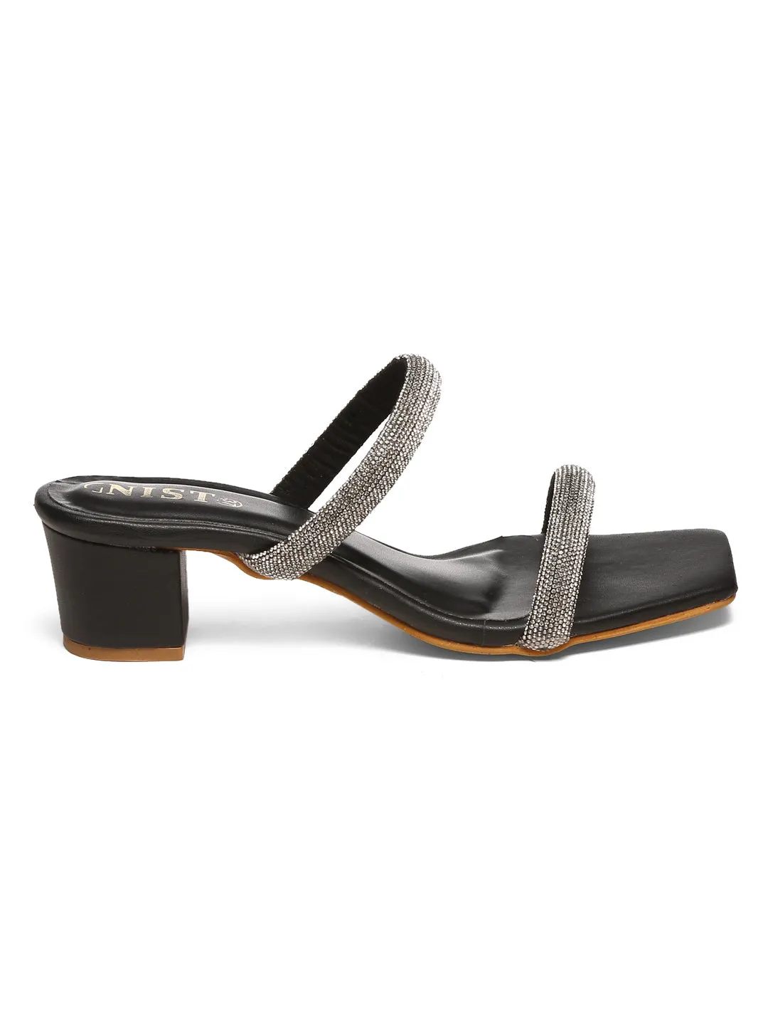 GNIST Black Embellished Party Block Heel
