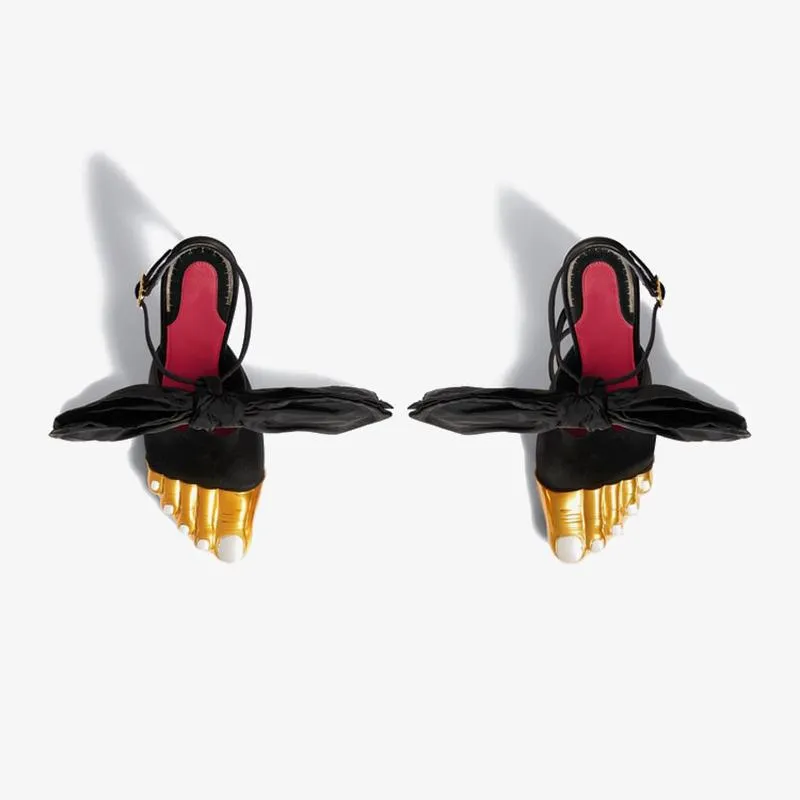 Golden Brass Satin Strappy 100mm Sandals
