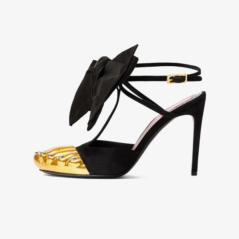 Golden Brass Satin Strappy 100mm Sandals
