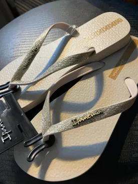 Ipanema Gold Glitter Flip Flops - Size 3