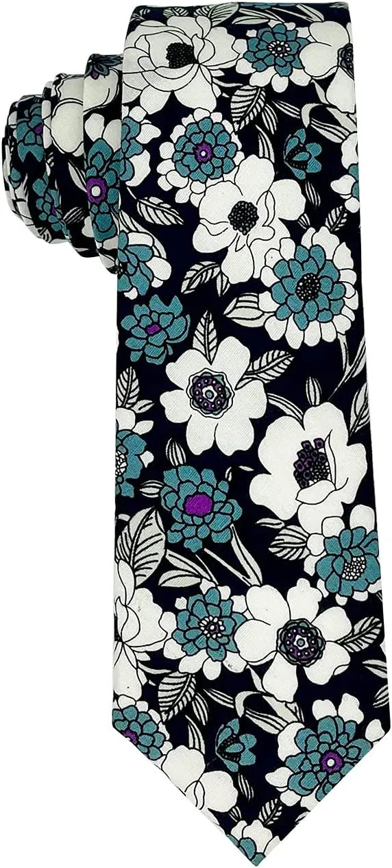 Kebocis Mens Skinny Cotton Floral Necktie Thin Tie for Men