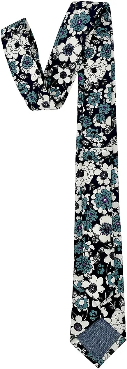 Kebocis Mens Skinny Cotton Floral Necktie Thin Tie for Men