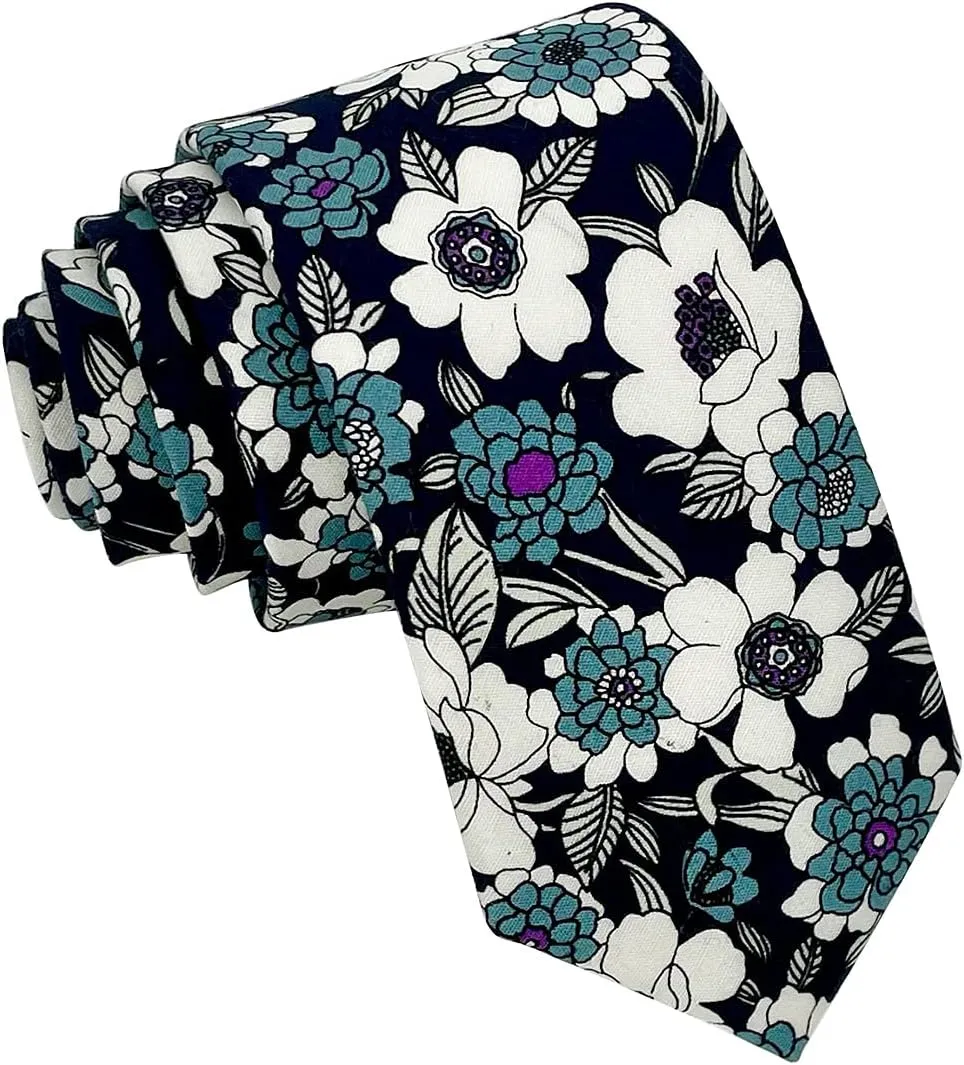Kebocis Mens Skinny Cotton Floral Necktie Thin Tie for Men