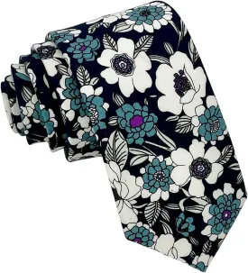 Kebocis Mens Skinny Cotton Floral Necktie Thin Tie for Men