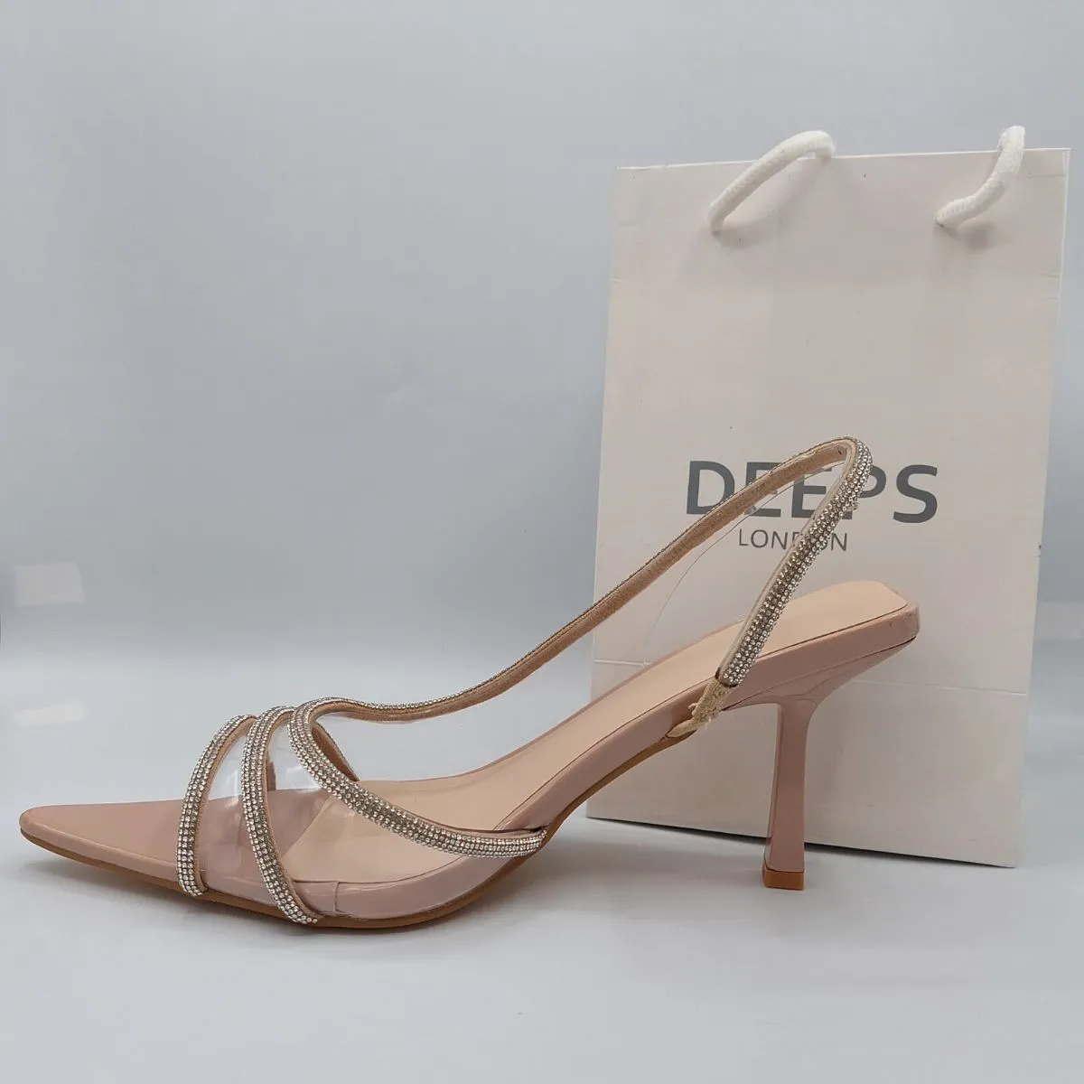 NAVEH WOMEN'S SHINY RHINESTONES  CLEAR PERSPEX SLINGBACK WITH STILETTO HEELS