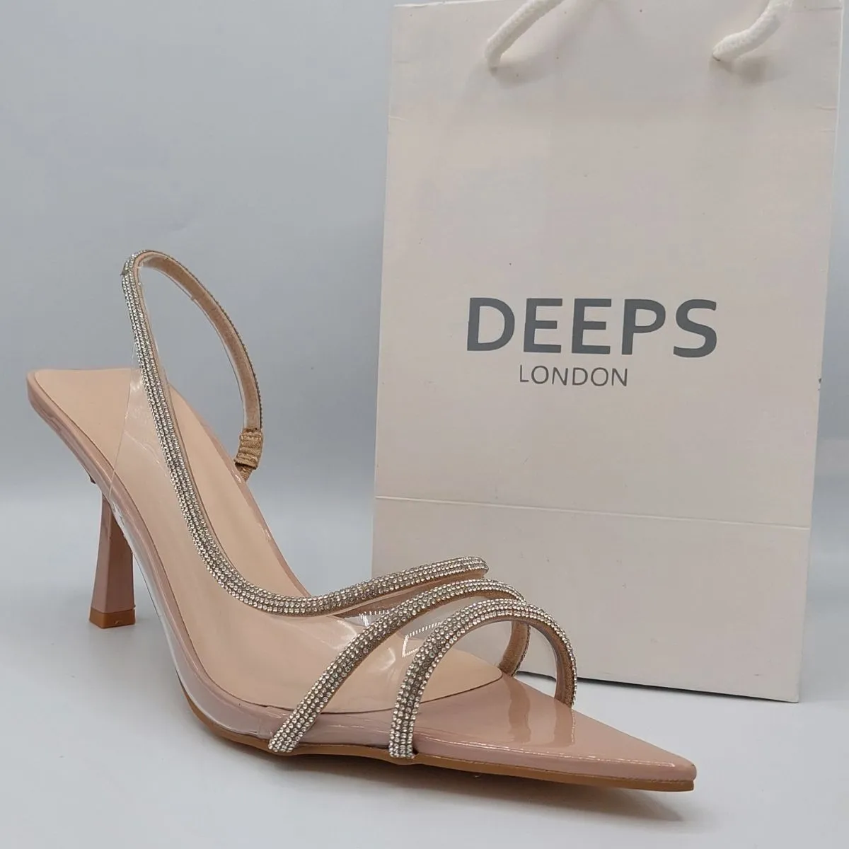 NAVEH WOMEN'S SHINY RHINESTONES  CLEAR PERSPEX SLINGBACK WITH STILETTO HEELS