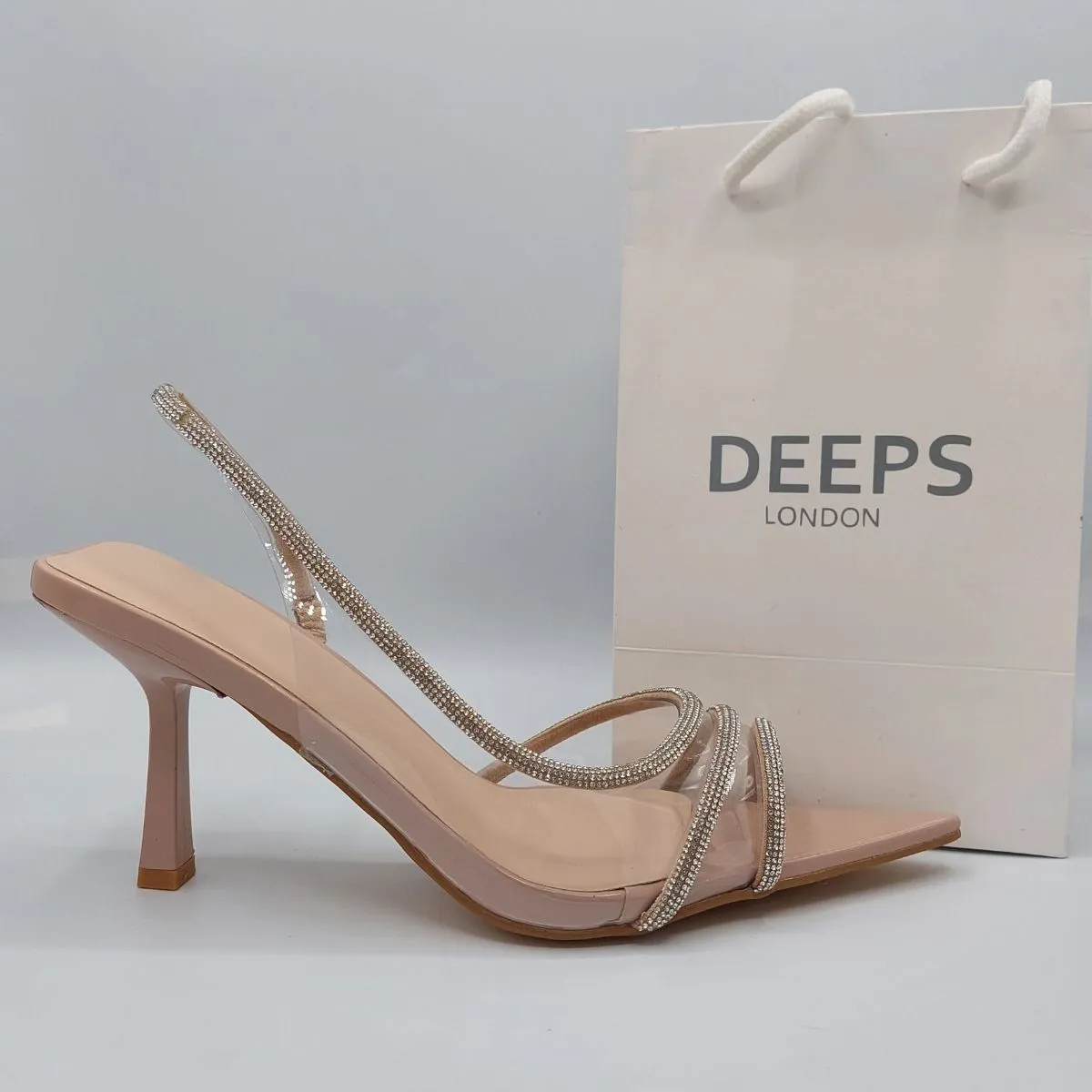 NAVEH WOMEN'S SHINY RHINESTONES  CLEAR PERSPEX SLINGBACK WITH STILETTO HEELS