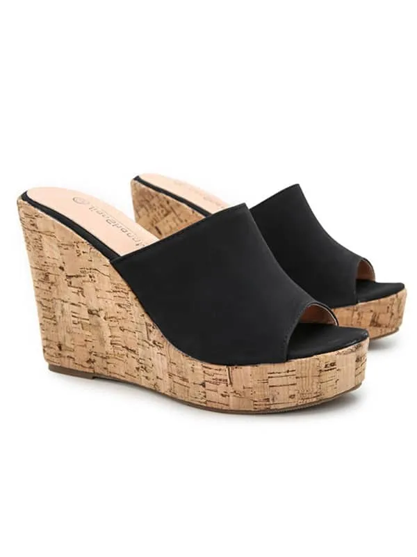 Peep Toe Platform Wedge&Mules