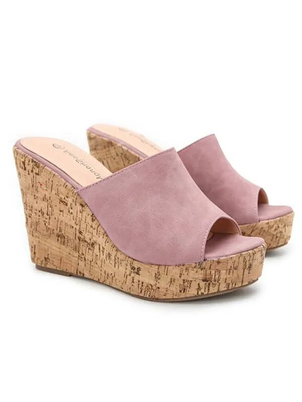 Peep Toe Platform Wedge&Mules