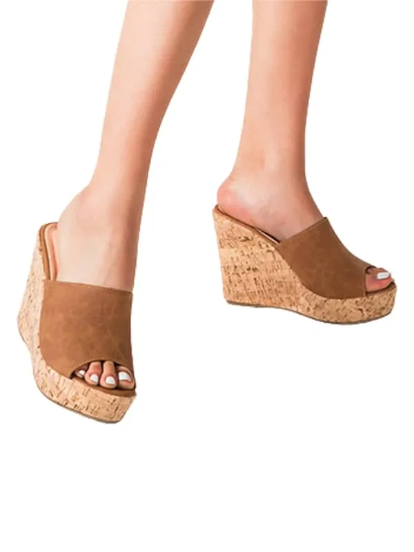 Peep Toe Platform Wedge&Mules