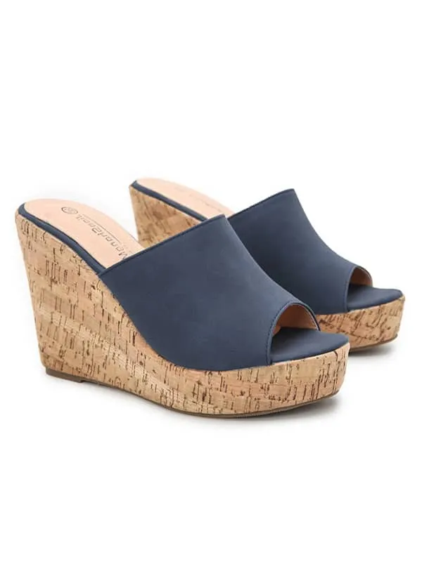 Peep Toe Platform Wedge&Mules