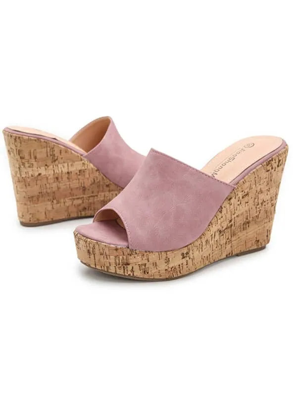 Peep Toe Platform Wedge&Mules