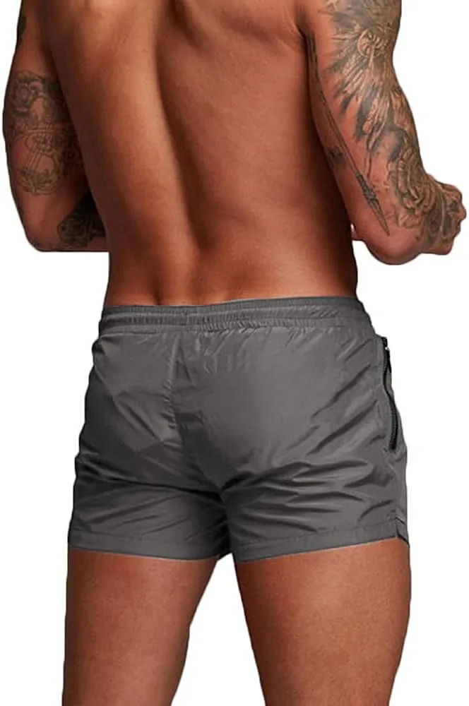 Rexcyril Men's Athletic Gym Workout Shorts 3 Inch Quick Dry Running Bodybuilding Short Shorts with Liner and Zipper Pockets