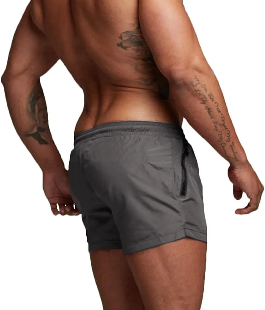 Rexcyril Men's Athletic Gym Workout Shorts 3 Inch Quick Dry Running Bodybuilding Short Shorts with Liner and Zipper Pockets