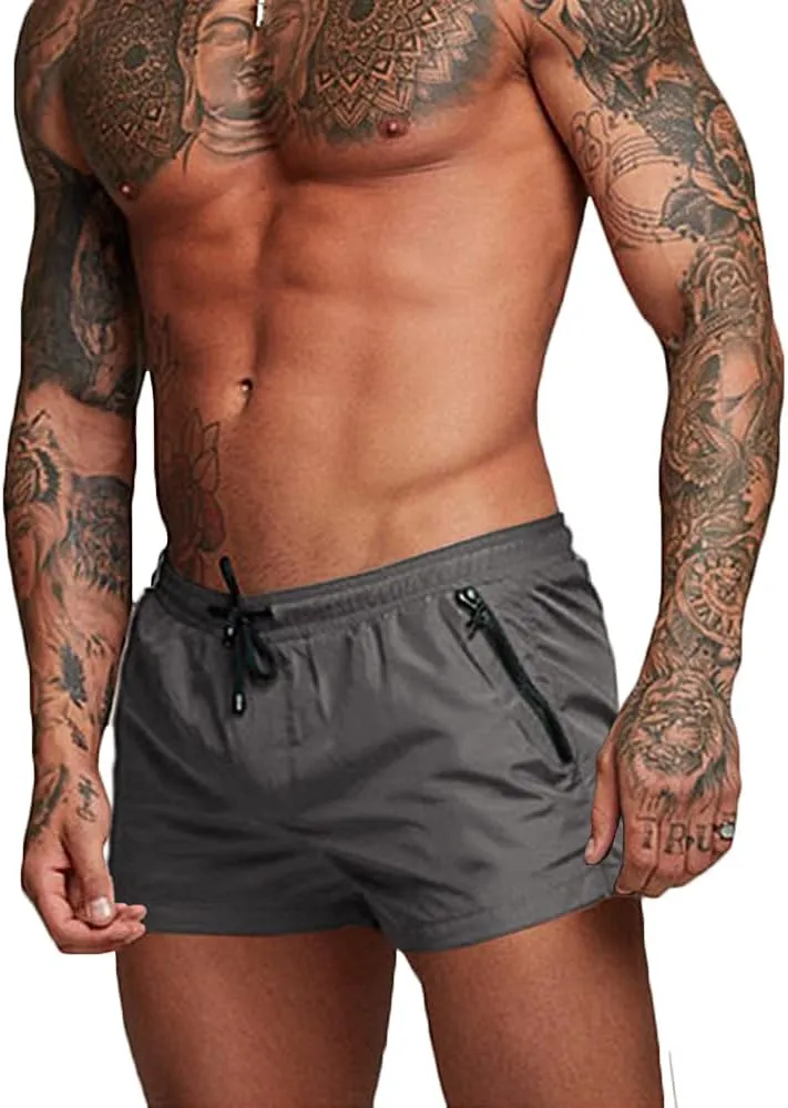 Rexcyril Men's Athletic Gym Workout Shorts 3 Inch Quick Dry Running Bodybuilding Short Shorts with Liner and Zipper Pockets