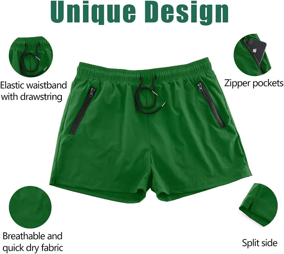 Rexcyril Men's Athletic Gym Workout Shorts 3 Inch Quick Dry Running Bodybuilding Short Shorts with Liner and Zipper Pockets