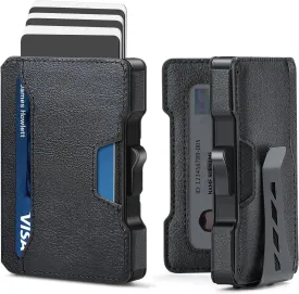 Slim Wallet for Men - Minimalist Mens Wallet with Money Clip, Aluminum Pop Up Card Case and Leather Slots Credit Card Holder RFID Blocking Wallet for Men with Gift Box