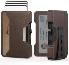 Slim Wallet for Men - Minimalist Mens Wallet with Money Clip, Aluminum Pop Up Card Case and Leather Slots Credit Card Holder RFID Blocking Wallet for Men with Gift Box