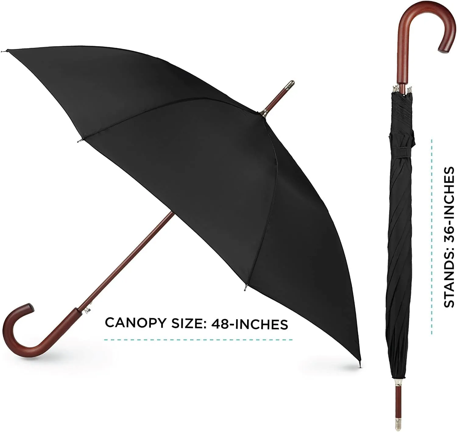 Totes Eco Auto Open Umbrella Classic Wooden J Stick Handle with Easy Grip - Windproof, Rainproof and Durable Canopy Design ?C Versatile Travel, Perfect for Rainy Days