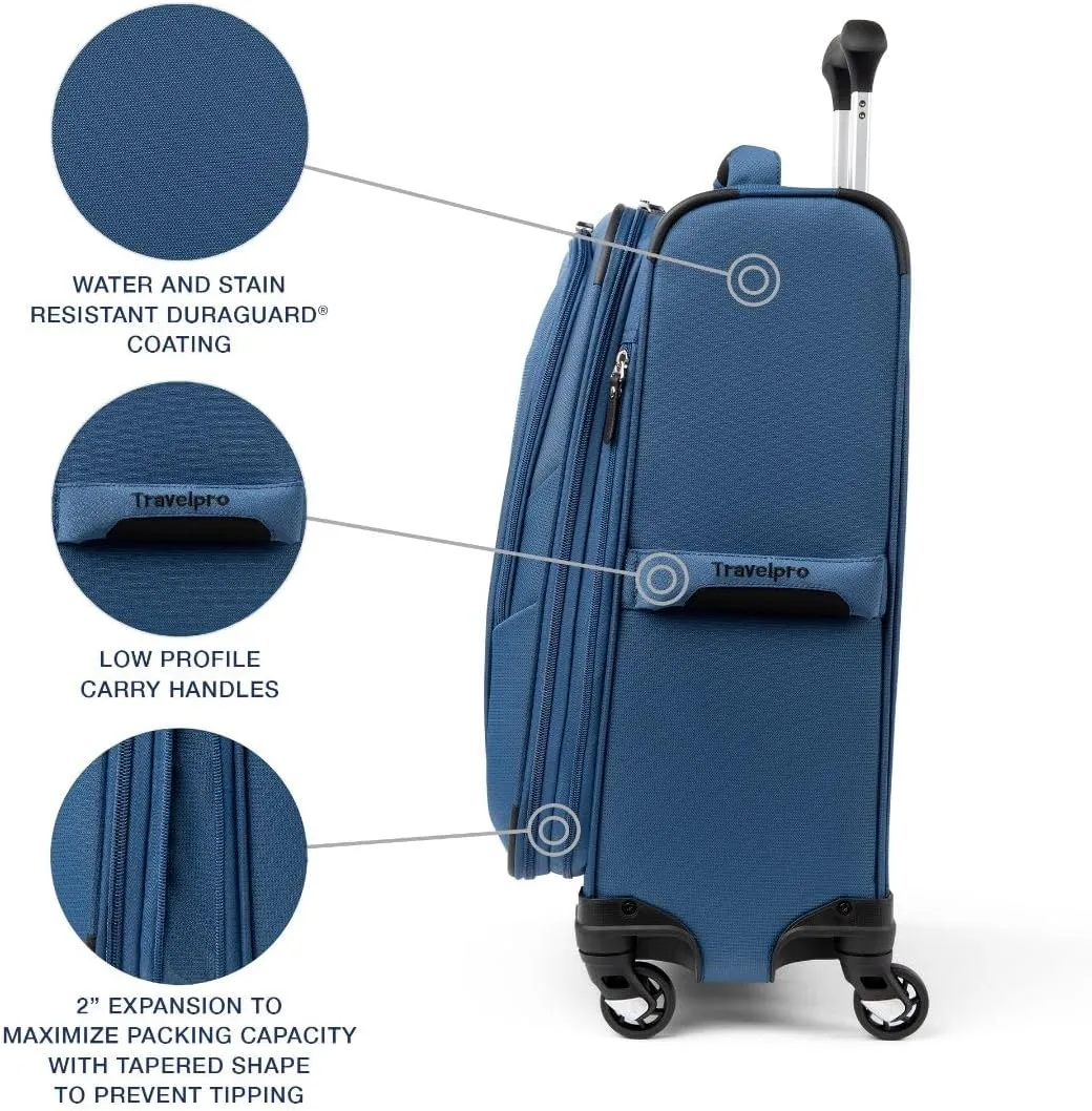 Travelpro Maxlite 5 Softside Expandable Carry on Luggage with 4 Spinner Wheels, Lightweight Suitcase, Men and Women, Ensign Blue, Carry On 21-Inch