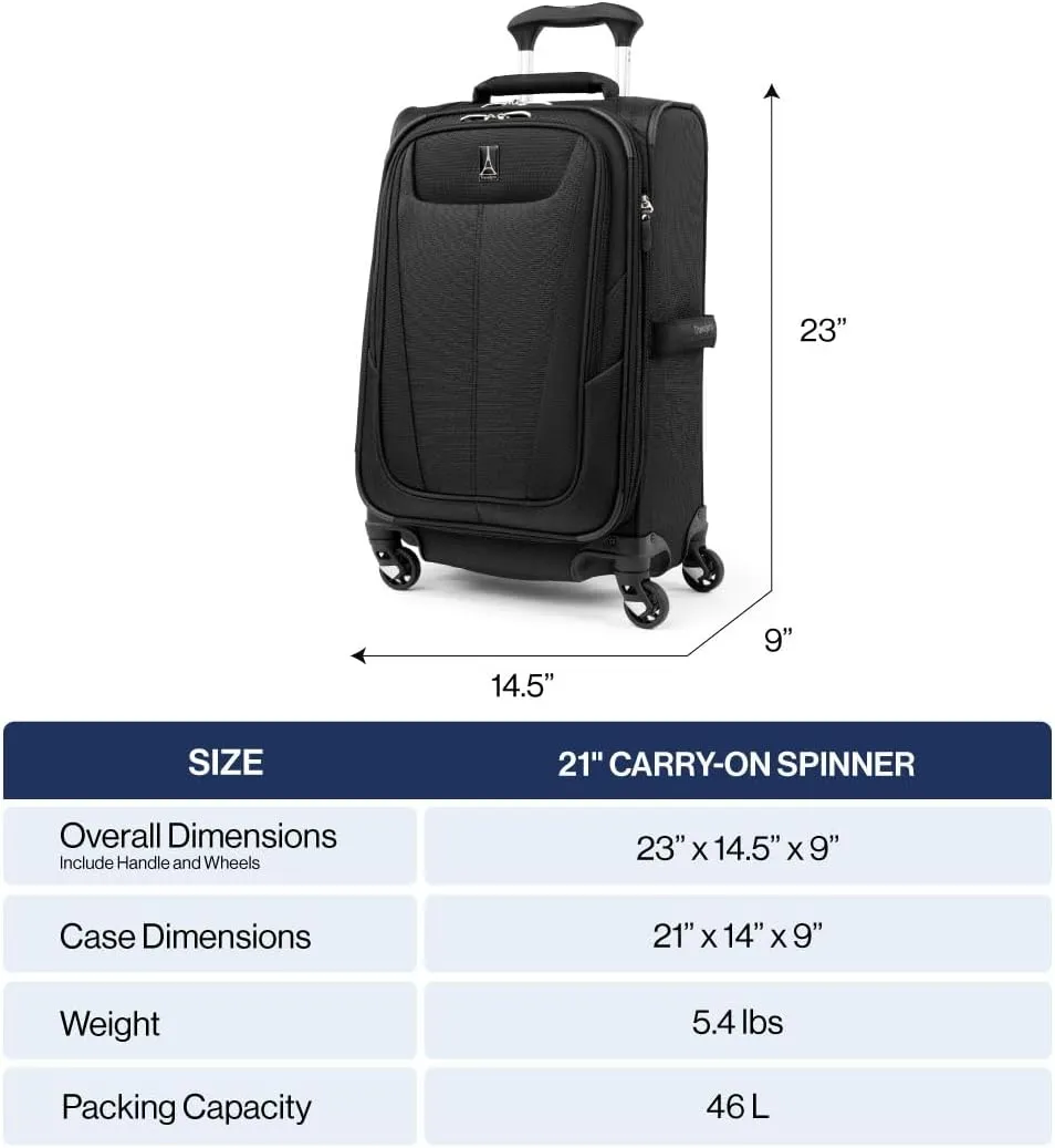 Travelpro Maxlite 5 Softside Expandable Carry on Luggage with 4 Spinner Wheels, Lightweight Suitcase, Men and Women, Ensign Blue, Carry On 21-Inch