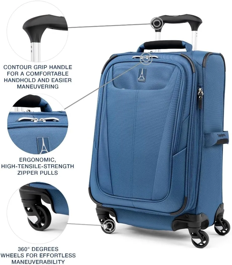 Travelpro Maxlite 5 Softside Expandable Carry on Luggage with 4 Spinner Wheels, Lightweight Suitcase, Men and Women, Ensign Blue, Carry On 21-Inch