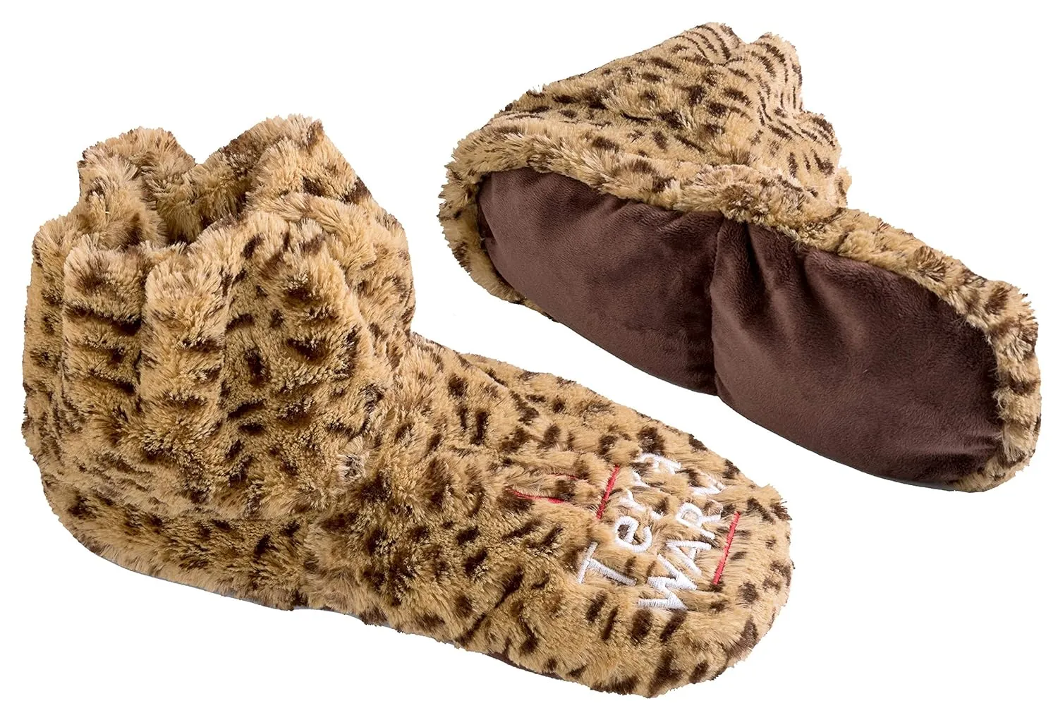 Warming Slippers - Microwave Toes and Feet Warmers Cordless (Cozy Toasty Warming Socks- Relaxation, Natural Heat, Massaging, and Cold Foot Relief) (Large, Leopard)