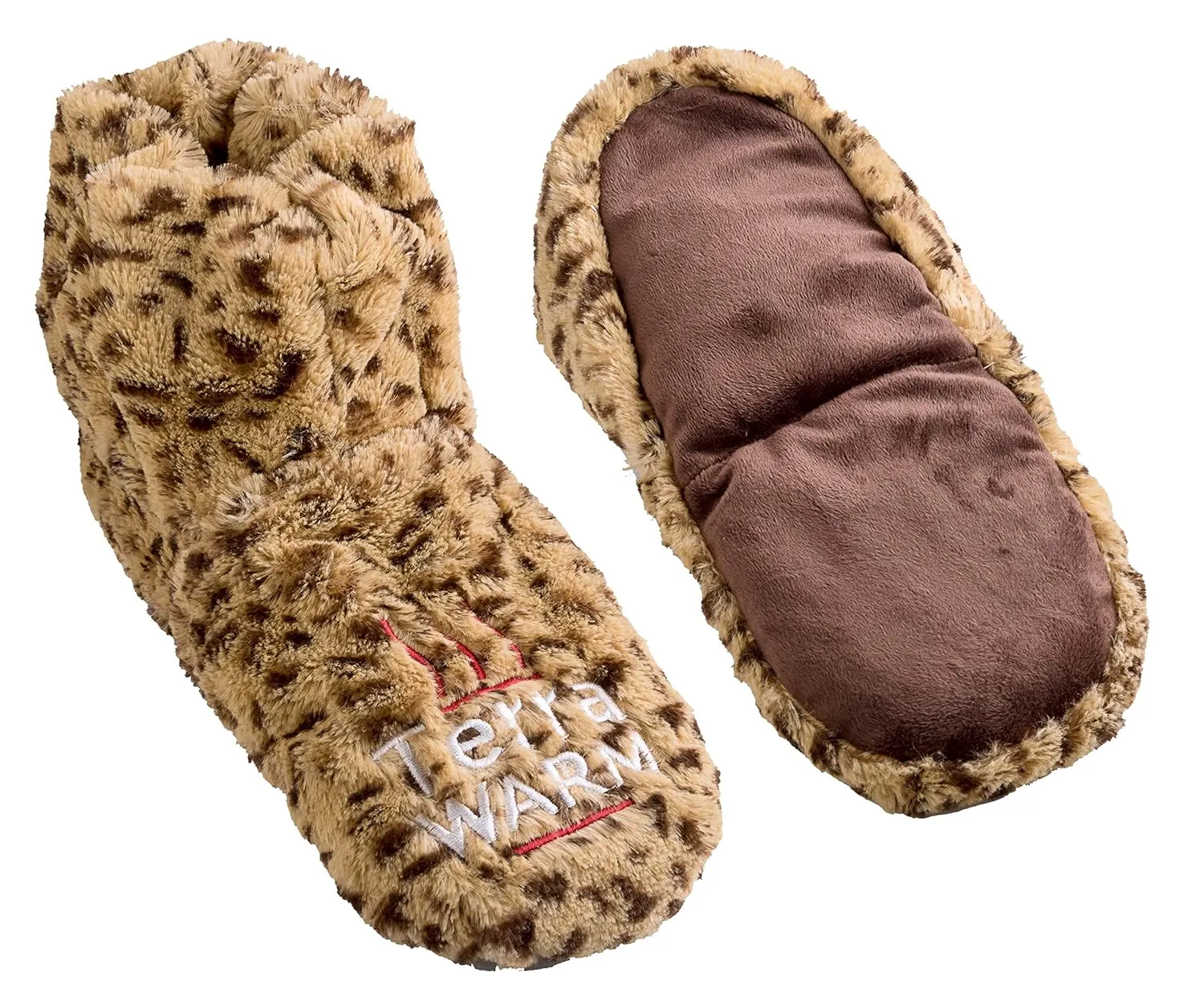Warming Slippers - Microwave Toes and Feet Warmers Cordless (Cozy Toasty Warming Socks- Relaxation, Natural Heat, Massaging, and Cold Foot Relief) (Large, Leopard)